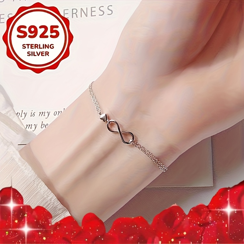 2pcs S925 Silver Infinity Symbol Bracelet Set, Eternal Love Gift